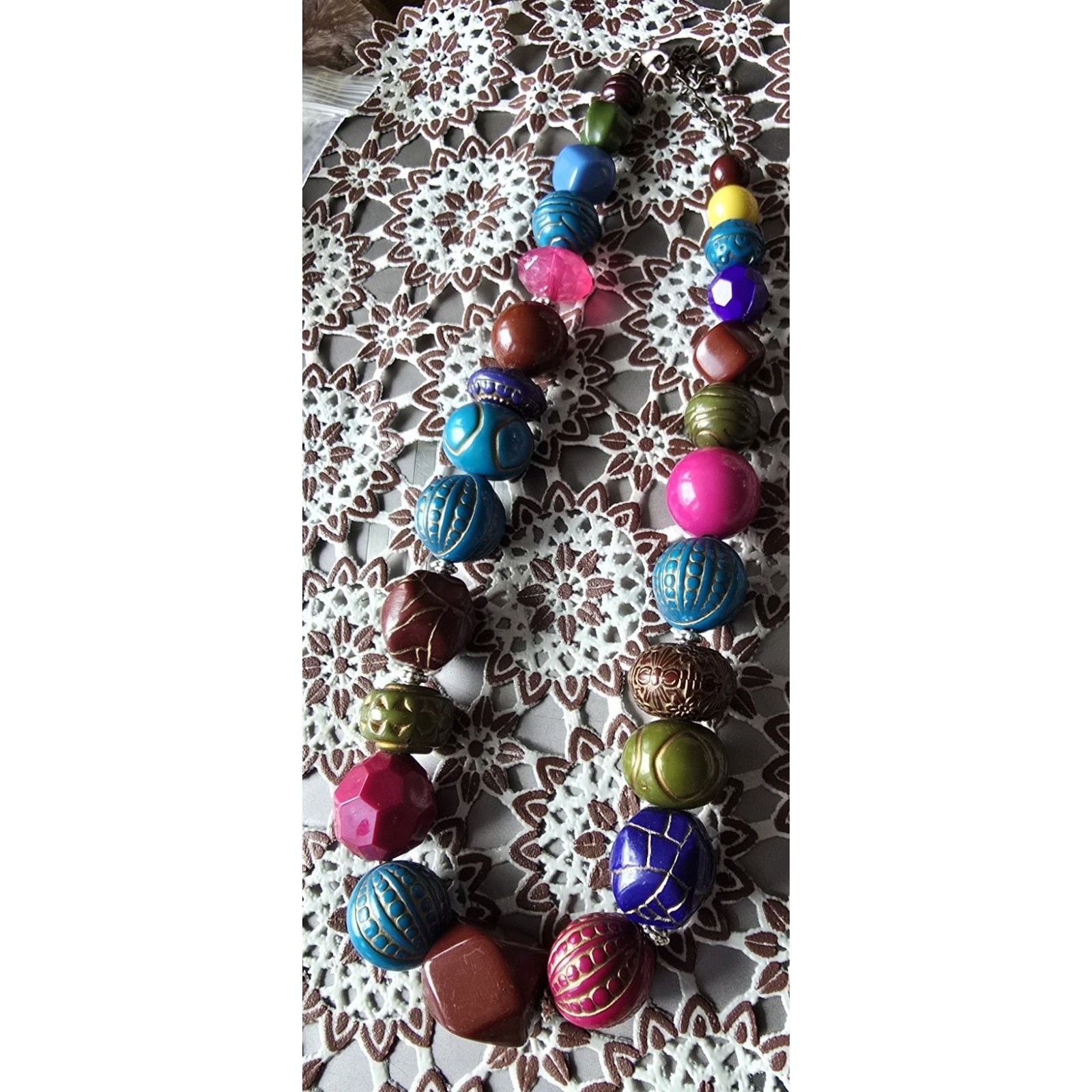 Chunky Colorful Necklace Beaded Collar Multicolor Bright Boho Texture 10$